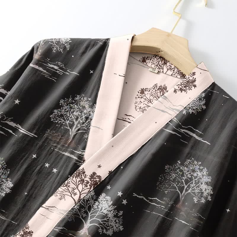 Unisex Kimono-Bademantel aus Baumwolle mit dem Muster „Charcoal Tree“ - image 4