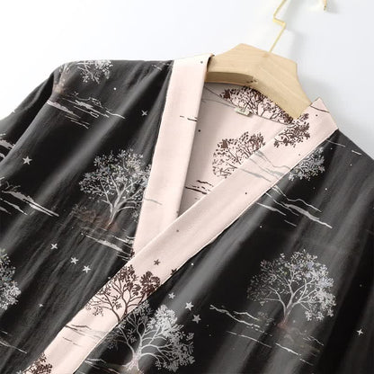 Unisex Kimono-Bademantel aus Baumwolle mit dem Muster „Charcoal Tree“ - image 4