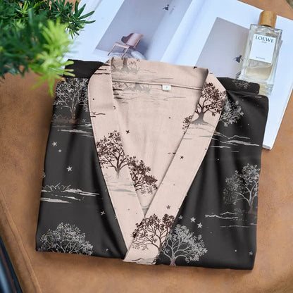 Unisex Kimono-Bademantel aus Baumwolle mit dem Muster „Charcoal Tree“ - image 3