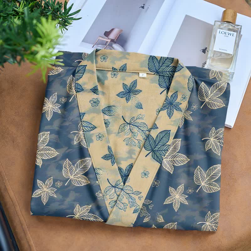 Unisex Kimono-Bademantel aus Baumwolle mit Ahornblattmuster - image 3
