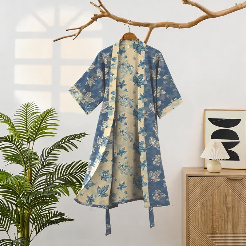 Unisex Kimono-Bademantel aus Baumwolle mit Ahornblattmuster - image 1
