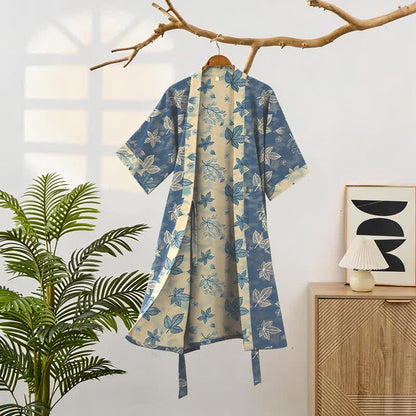 Unisex Kimono-Bademantel aus Baumwolle mit Ahornblattmuster - image 1