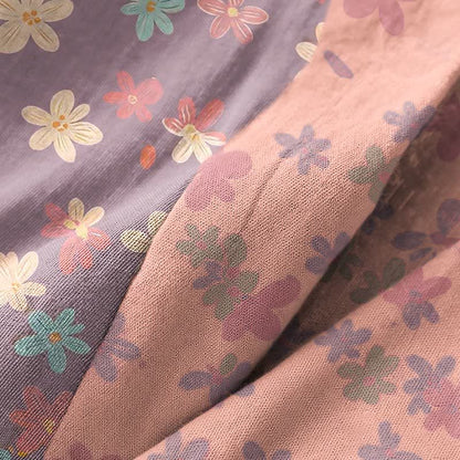 Kimono-Bademantel aus lila Baumwollgaze mit Blumenmuster - image 5