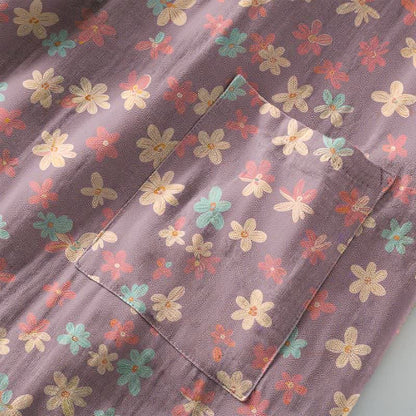 Kimono-Bademantel aus lila Baumwollgaze mit Blumenmuster - image 6