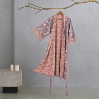 Kimono-Bademantel aus lila Baumwollgaze mit Blumenmuster - Lila - XL - image 0