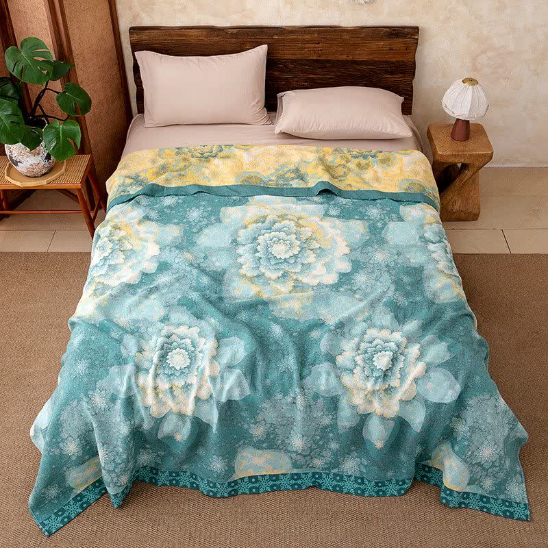 Rustikale Decke aus Baumwollgaze mit blühendem Blumenmuster - 220cm x 240cm - image 0