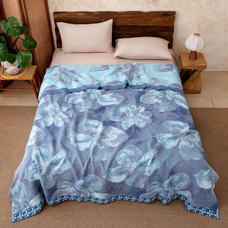Landhaus-blaue Baumwollgaze-Decke mit Blumenmuster - 220cm x 240cm - image 0
