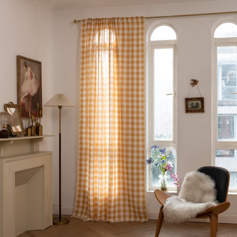 Karogardine im Landhausstil mit Quasten - Gelb - 140cm x 300cm - image 13