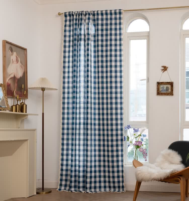 Karogardine im Landhausstil mit Quasten - Marineblau - 140cm x 300cm - image 18