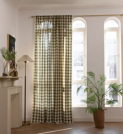 Karogardine im Landhausstil mit Quasten - Dunkelgrün - 140cm x 300cm - image 4