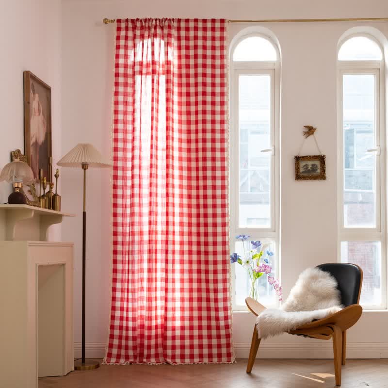 Karogardine im Landhausstil mit Quasten - Rot - 140cm x 300cm - image 23