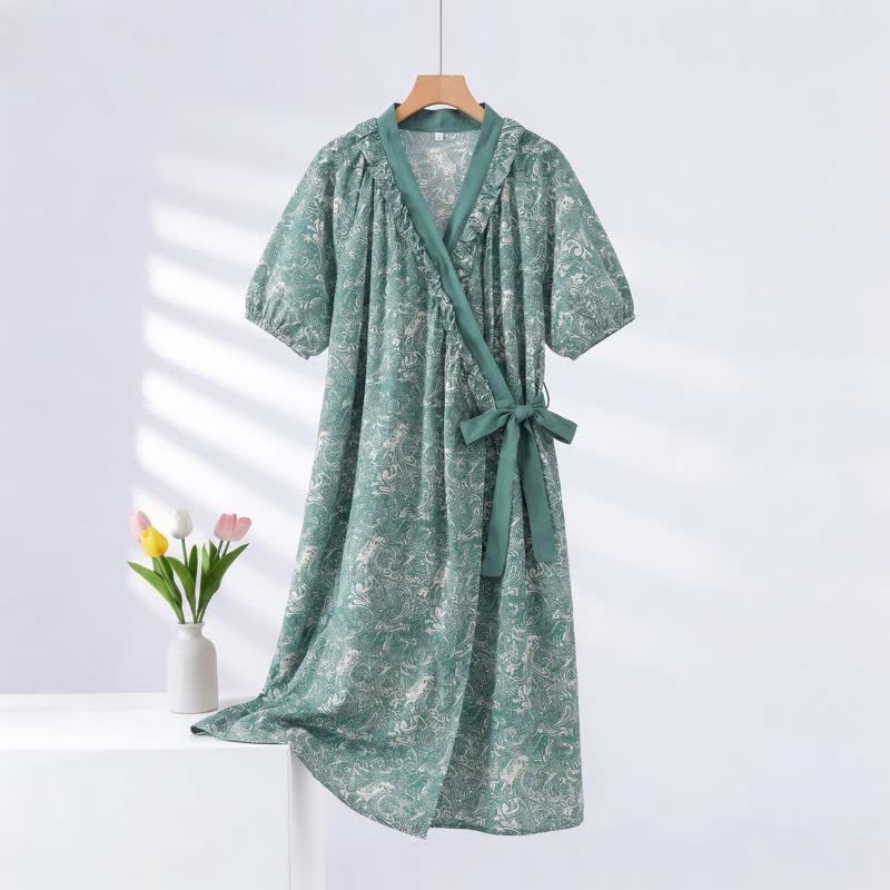Vintage grünes Nachthemd mit Rüschen und seitlicher Bindebändern - Grün - 2XL - image 0