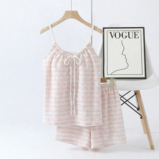 Pyjama-Set mit Schleife vorne, gestreiftem Trägertop und Shorts - Rosa - 2XL - image 0