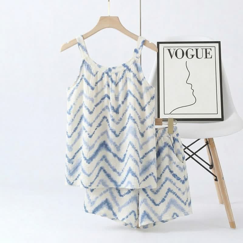 Pyjama-Set mit Batik-Zickzackmuster: Trägertop und Shorts - Blau - 2XL - image 0