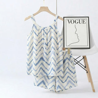 Pyjama-Set mit Batik-Zickzackmuster: Trägertop und Shorts - Blau - 2XL - image 0