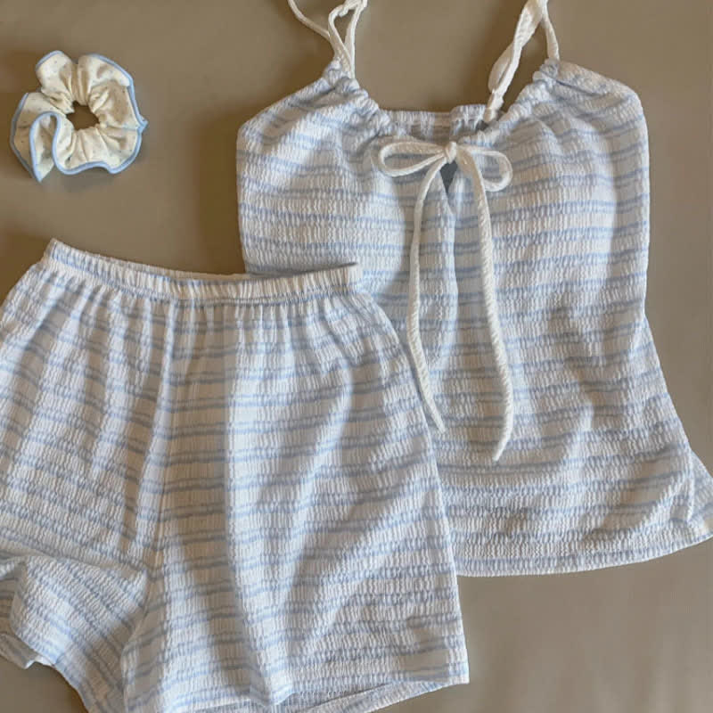 Pyjama-Set mit Schleife vorne, gestreiftem Trägertop und Shorts - image 18