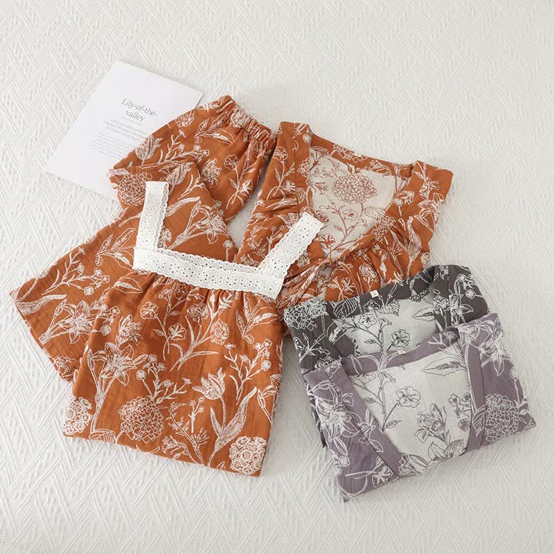 3-teiliger Pyjama-Satz aus reiner Baumwolle mit Blumenmuster - image 2