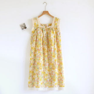 Nachthemd aus Baumwolle mit gelbem Blumen-Spitzenbesatz - Gelb - XL - image 0