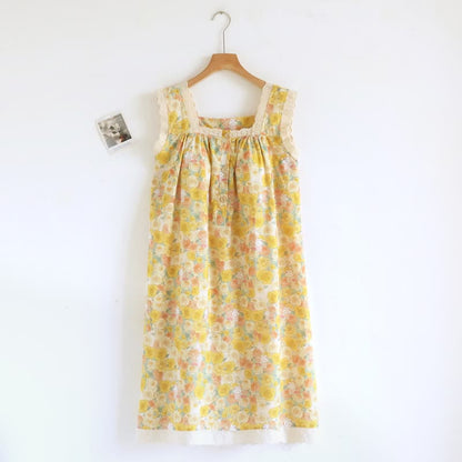 Nachthemd aus Baumwolle mit gelbem Blumen-Spitzenbesatz - Gelb - XL - image 0