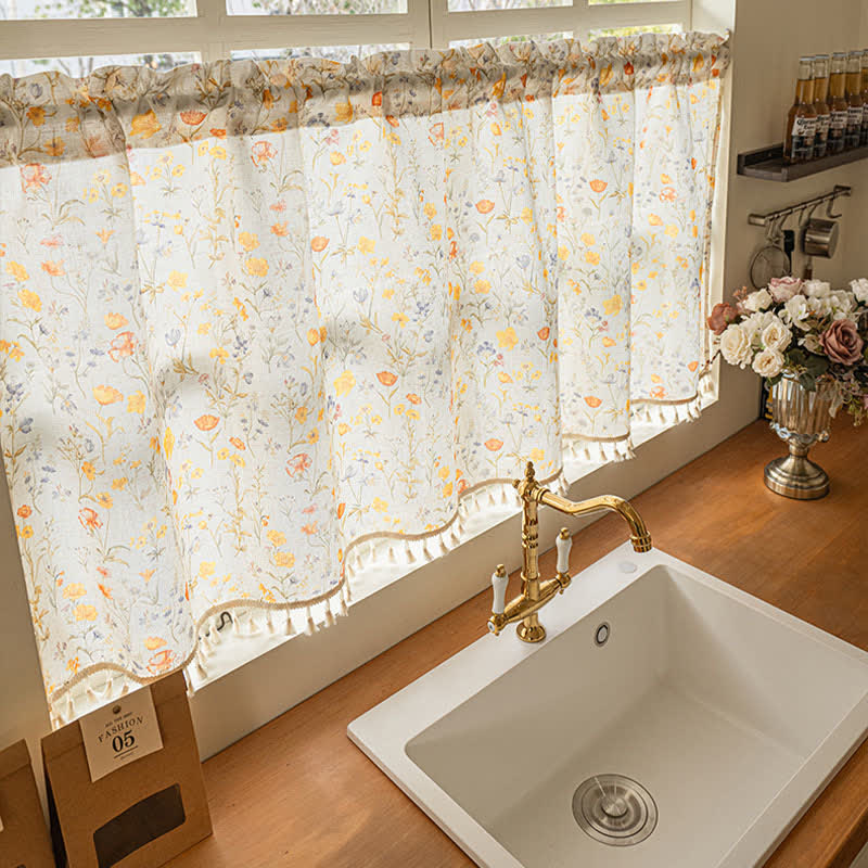 Halbtransparenter Küchenvorhang mit Blumenmuster - image 3
