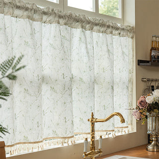 Botanisches Blattmuster, halbtransparente kurze Vorhänge - 132 x 244cm - image 0