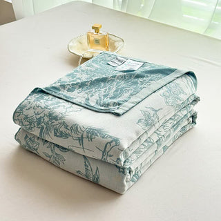 Bambusfaserdecke mit Baumlandschaftsmotiv - Blau - 200cm x 230cm - image 0
