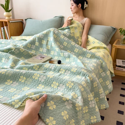 Dreifach-Gaze-Baumwollquilt mit vierblättrigem Kleeblattmuster - Grün - 200cm x 230cm - image 2