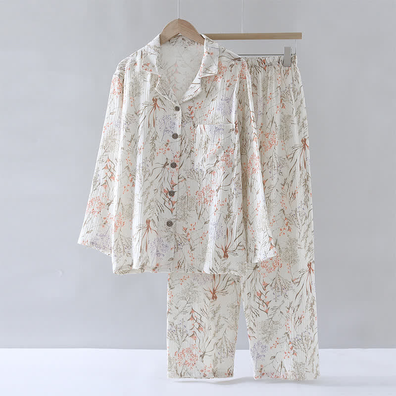 Pyjama-Set aus Baumwollgaze mit gedecktem Blumenmuster - image 2