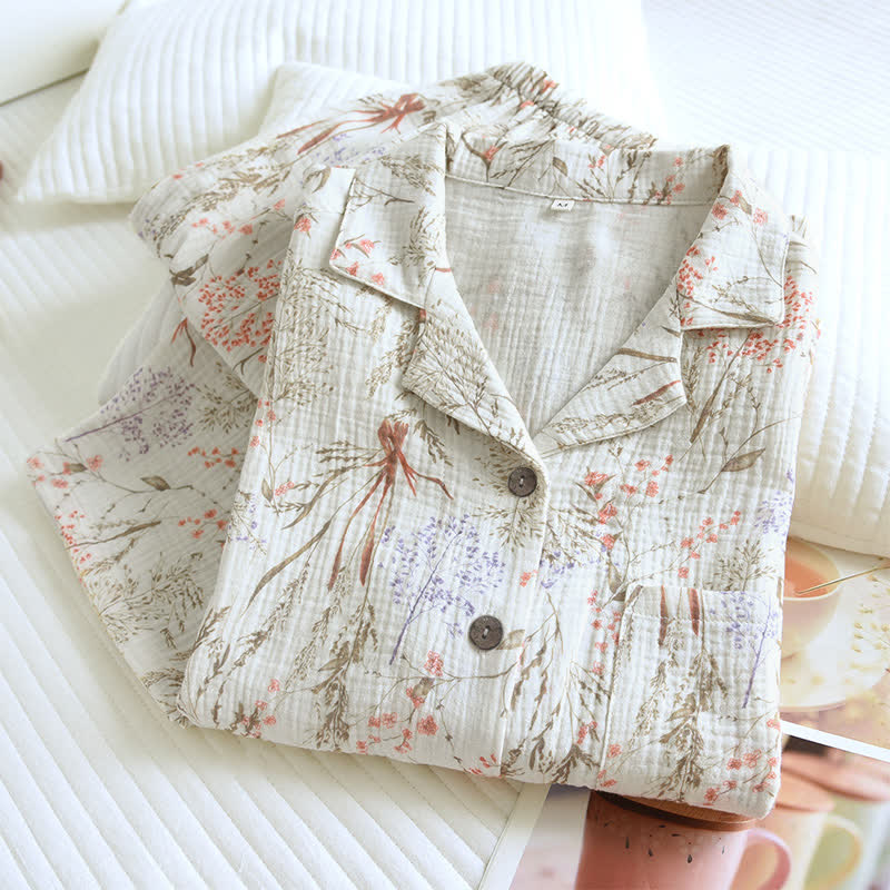 Pyjama-Set aus Baumwollgaze mit gedecktem Blumenmuster - image 3