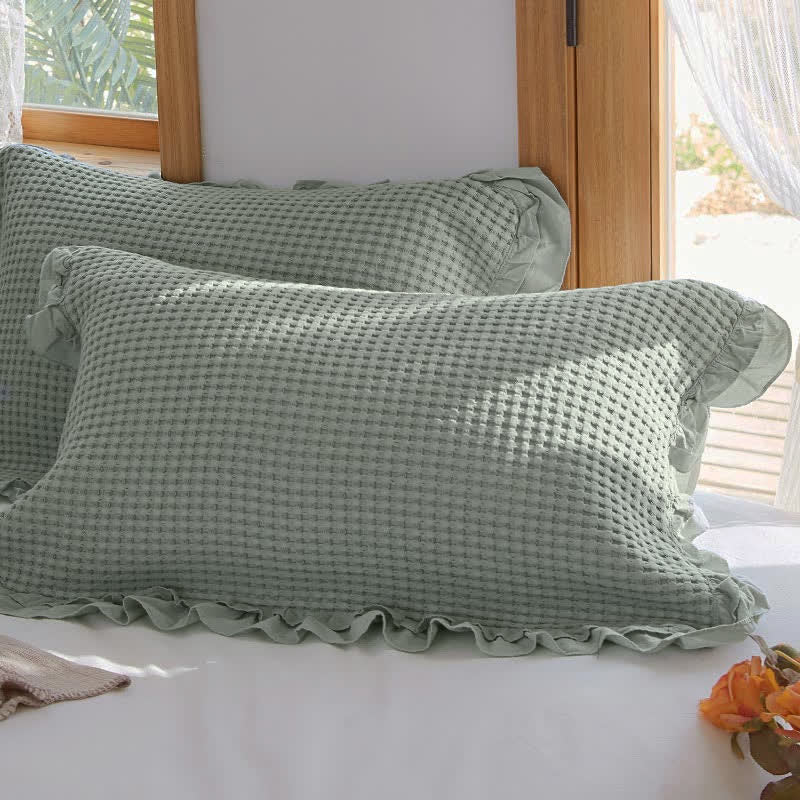 Kissenbezüge aus Baumwolle in Waffelstruktur mit Rüschen (2 Stück) - Grau Blau - 50cm x 75cm - image 11