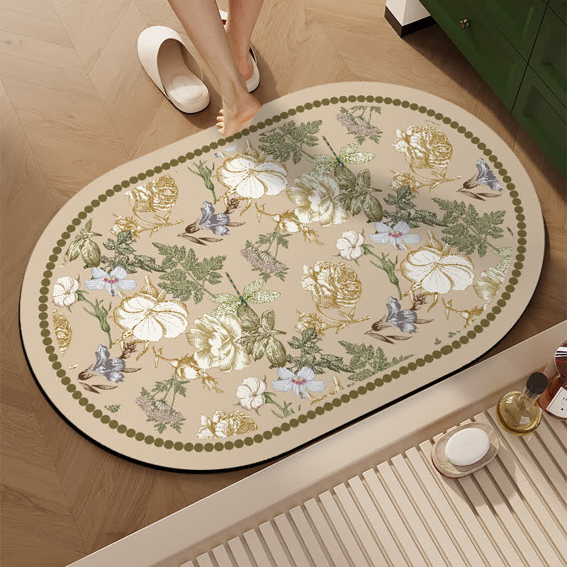 Schnelltrocknende Badematte mit Blumenmuster aus Kieselgur - Ellipse - 60 x 90cm - image 2