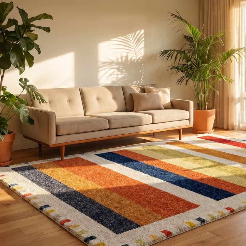 Mehrfarbiger, regenbogenfarbener Teppich mit Streifenmuster - image 1