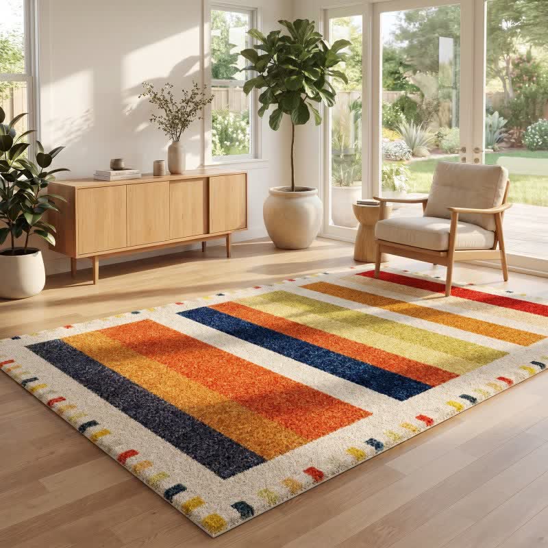 Mehrfarbiger, regenbogenfarbener Teppich mit Streifenmuster - image 3