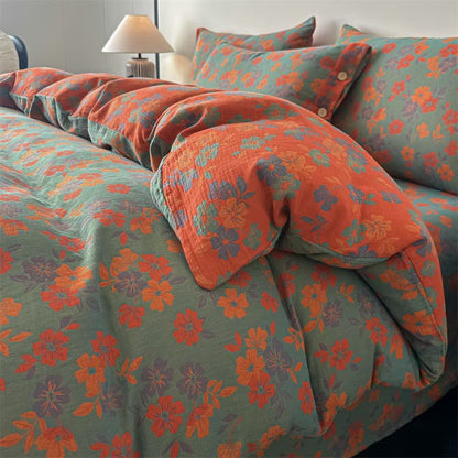 Bettwäsche aus reiner Baumwollgaze mit pastoralem Blumenmuster (4-teilig) - Grün - 220cm x 240cm - image 0