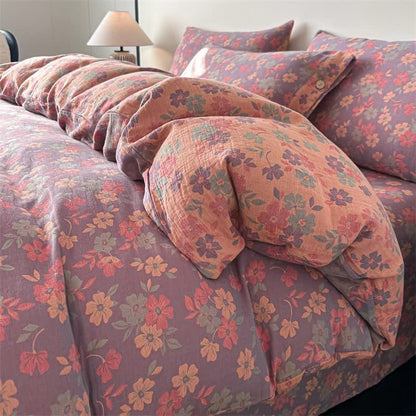 Bettwäsche aus reiner Baumwollgaze mit pastoralem Blumenmuster (4-teilig) - Lila - 220cm x 240cm - image 4
