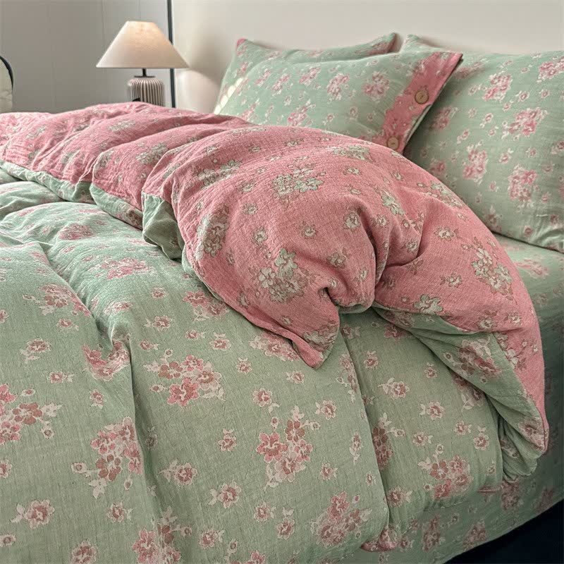 Vintage-Bettwäsche aus reiner Baumwollgaze mit Blumenmuster (4-teilig) - 220cm x 240cm - image 0