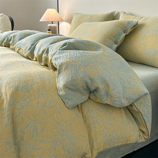 Künstlerische Bettwäsche aus Baumwollgaze mit Blumen- und Blättermuster (4-teilig) - 220cm x 240cm - image 0
