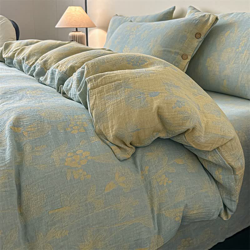 Vintage-Bettwäsche aus reiner Baumwollgaze mit botanischem Flair (4-teilig) - 220cm x 240cm - image 0