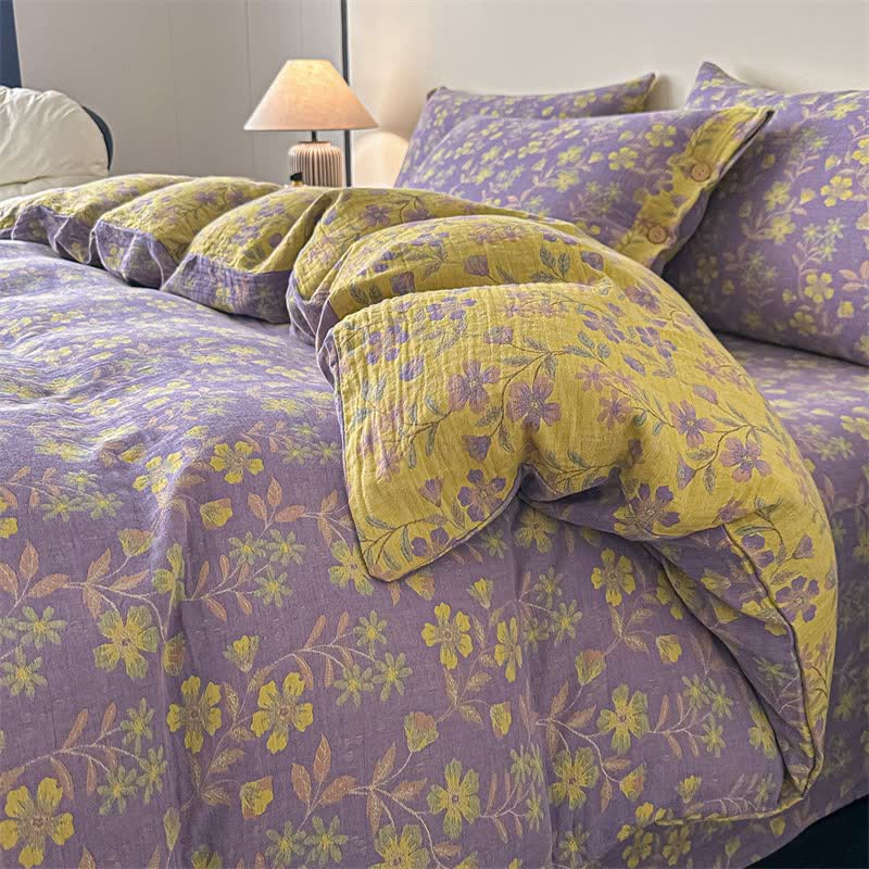 Elegante Bettwäsche aus reiner Baumwollgaze mit Blumenmuster (4-teilig) - 220cm x 240cm - image 0