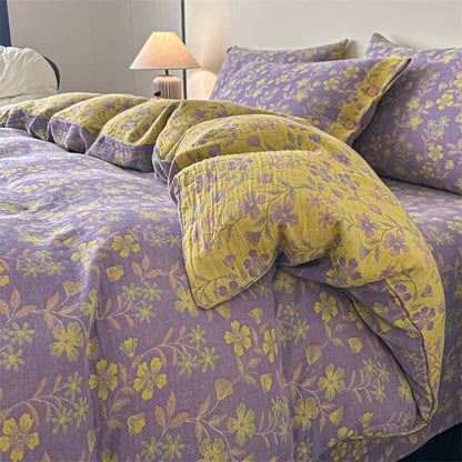 Elegante Bettwäsche aus reiner Baumwollgaze mit Blumenmuster (4-teilig) - 220cm x 240cm - image 0