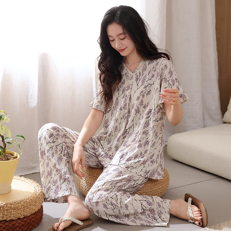 Loungewear-Set aus Baumwolle mit botanischem Blumenmuster - image 1