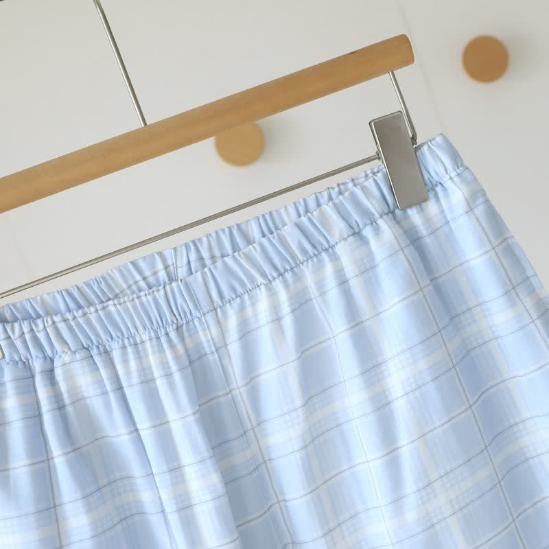 Kurzarm-Schlafanzug-Set aus karierter Baumwolle - image 10