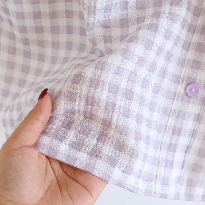Pyjama-Set aus Baumwolle mit Rüschenärmeln und Vichy-Karo - image 9