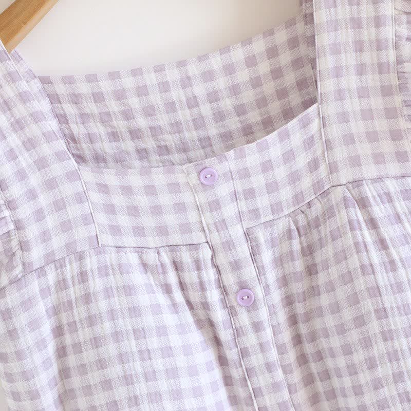 Pyjama-Set aus Baumwolle mit Rüschenärmeln und Vichy-Karo - image 8