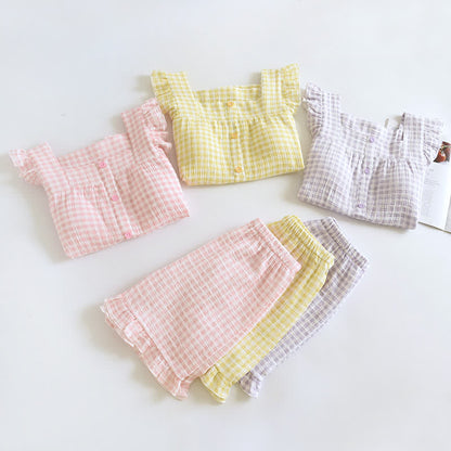 Pyjama-Set aus Baumwolle mit Rüschenärmeln und Vichy-Karo - image 1
