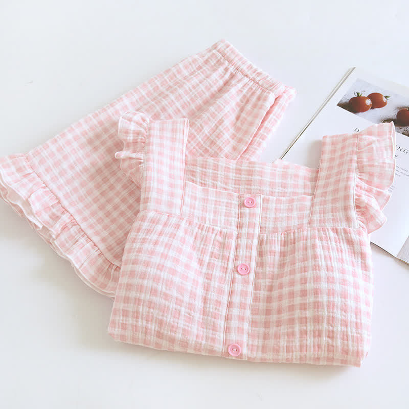 Pyjama-Set aus Baumwolle mit Rüschenärmeln und Vichy-Karo - image 18