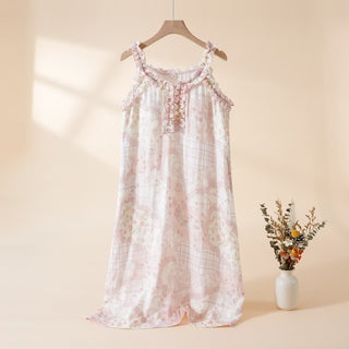 Nachthemd mit Rüschenkragen und Blumenmuster aus Bambus-Baumwolle - Rosa - XL - image 0
