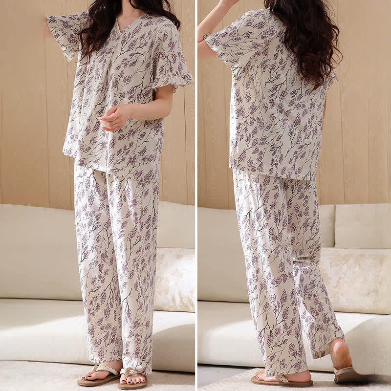 Loungewear-Set aus Baumwolle mit botanischem Blumenmuster - image 4