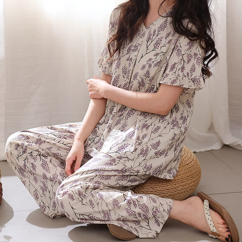 Loungewear-Set aus Baumwolle mit botanischem Blumenmuster - image 2