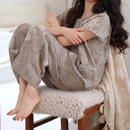 Retro-Pyjama-Set aus Baumwolle mit Blumenmuster - image 2